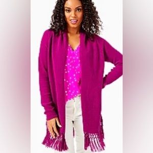 Tatum Bordeaux Berry Metallic long fringe hem cardigan —medium